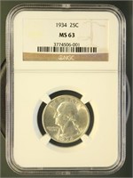 US Coins 1934 Washington Quarter MS63 NGC