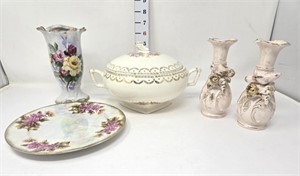 Floral Vases, Casserole,  & Plate