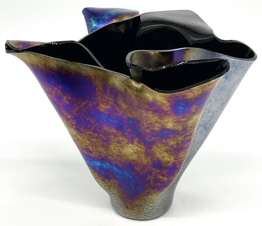 Iridescent Art Glass Handkerchief Vase