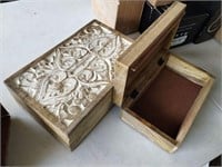 MSRP $40 Set 2 Wood Carved Boxes