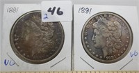 2 - 1881 Morgan silver dollars