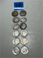 12 Roosevelt Dimes 90% silver / see pic 4 dates