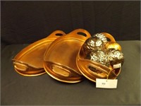 3 Copper Trays with 5 Décor Balls