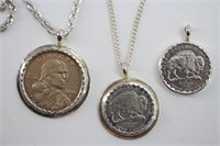 (3) USA Coin Pendants & (2) Chains