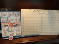 MO Pacific calendar, inspection card, pencil