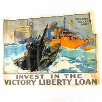 WWII US Sea Lanes Submarine Liberty Loan Poster