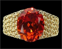 10K Yellow gold oval cut orange sapphire ring,