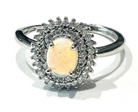 BRILLIANT FIRE OPAL CZ OVAL STERLING SILVER RING