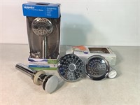 4 Shower Heads, Sink Plug, Toilet Paper Holder