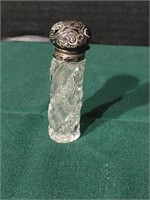 Antique Sterling silver, cut glass scent bottle.
