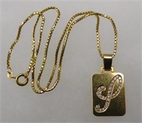 14k Gold Diamond Dog Tag Pendant & Chain 15.6g