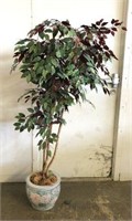 Glazed Hand Painted Planter with Artificial Ficus