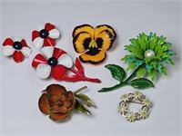 Vintage Enameled Floral Jewelry: Pins, Clip-on