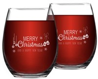 Merry Christmas and Happy New Year Stemless Wine