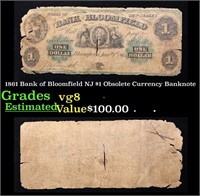 1861 Bank of Bloomfield NJ $1 Obsolete Currency Ba