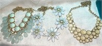 (3) Statement Necklaces: Mint Green Gold Tone,