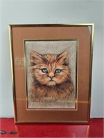 1989 Framed/ Signed Cat Watercolor 11 x 14"