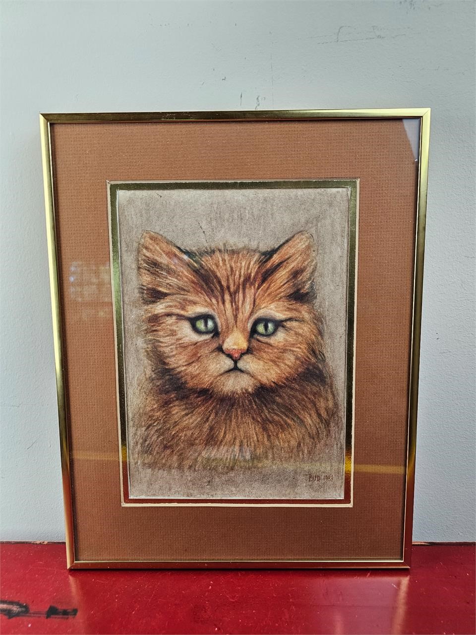 1989 Framed/ Signed Cat Watercolor 11 x 14"