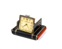 Cartier Style Enamel & Silver Clock