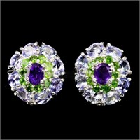 Natural Tanzanite Amethyst Chrome Diopside Earring