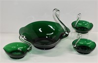 Vintage Martinsville Viking Green Glass Swan Set
