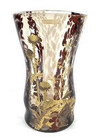 Blown Glass Vase w Painted Gold Thistles 11.5