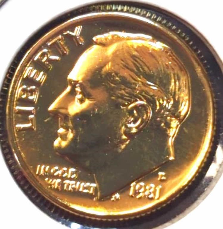 24 k gold-plated 1981 d Roosevelt dime