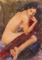Bryce Liston Brunette w/ Red Blanket Painting