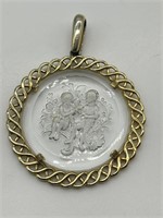 RARE Crown Trifari Reverse Carved Glass Pendant