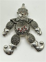 Sterling Silver Articulated Clown w/ Marcasite