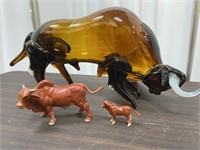 Blown Glass Bull 12"L & 2 Plastic Animals