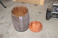 Wooden Nail Keg and Terra Cotta Bird Feeder