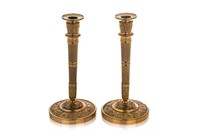 FRENCH EMPIRE GILT BRONZE CANDELSTICKS