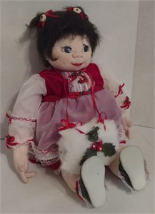 Vtg. Fabric Plushy Christmas Doll (13" Tall)