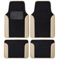 BDK Two-Tone Carpet Car Floor Mats with Faux Leath