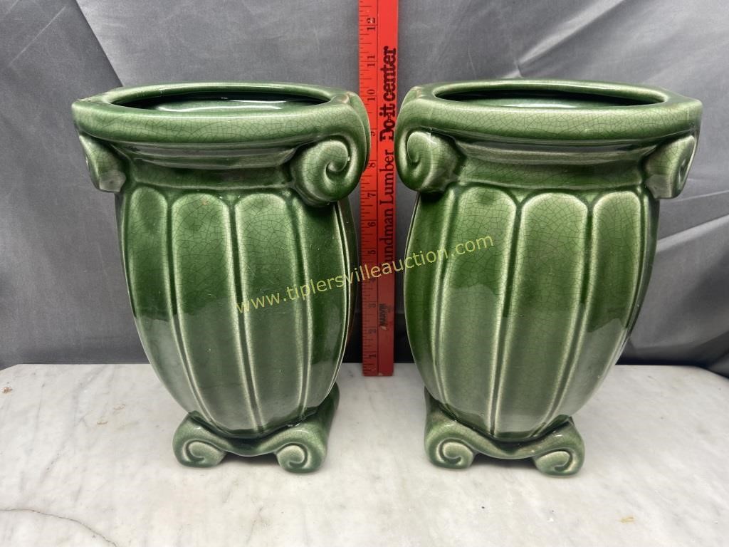 Pair of green urn style vases