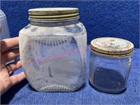 (2) Antique glass canister jars (1/2-gal & small)