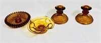VINTAGE LOT OF AMBER GLASS CANDLE HOLDERS