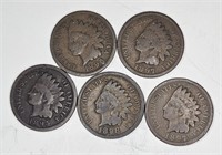 Lot of 5 Pre 1900 Indian Head Cents