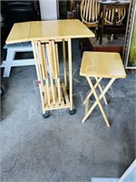 tall wood table set & tv trays