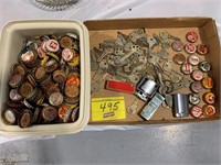 TUB OF ANTIQUE BOTTLE CAPS OF ALL KINDS, FLAT W/