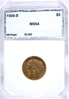 1908-S $5 INDIAN GOLD PCI GEM BU