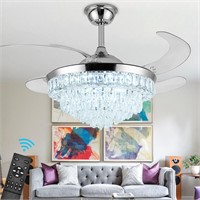 SHINLEYPACK Crystal Ceiling Fan with Light,42Inch