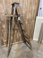 Vintage Folding Wood Ladder w/Paint Shelf,