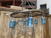 Wagon Wheel Replica & 6 Blue Mason Jars