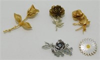 5 Vintage Floral Brooch Pins