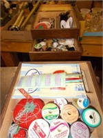 Wooden Sewing Box Full of Sewing Supplies