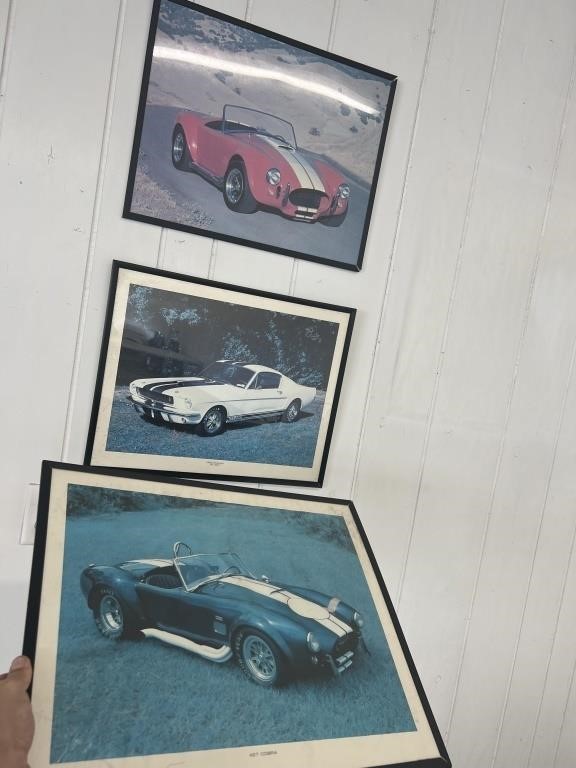 3 framed cobra and Ford Mustang posters