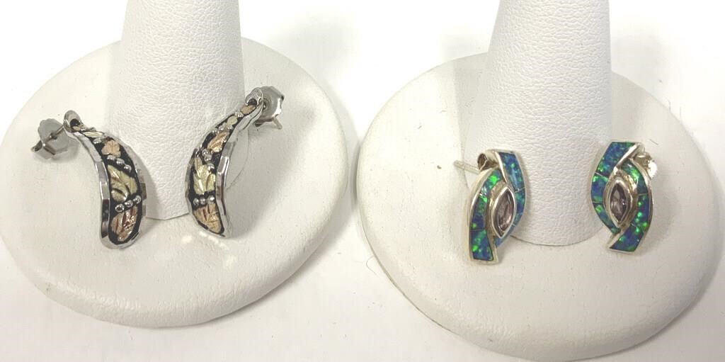 Black Hills Gold and Blue/Green Opal Earrings