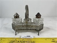 Vintage Pressed Glass Condiment Set with Rack -